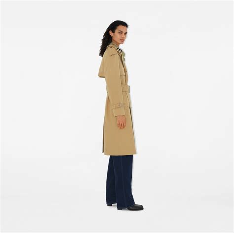 Long Gabardine Trench Coat in Flax 